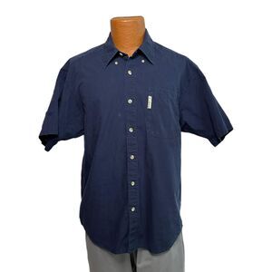Columbia Men's Navy Blue Short-Sleeve Button Down Shirt, Medium, Pre-owned